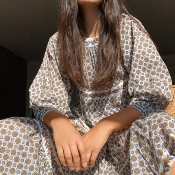 Tory Burch Neutral Sequin Logo Long Sleeves Midi Tiered Dress S (Orig. $575) - Picture 12 of 12